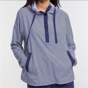 Southern Tide Calia Performance Popover Snapped Nautical Striped Hooded Jacket